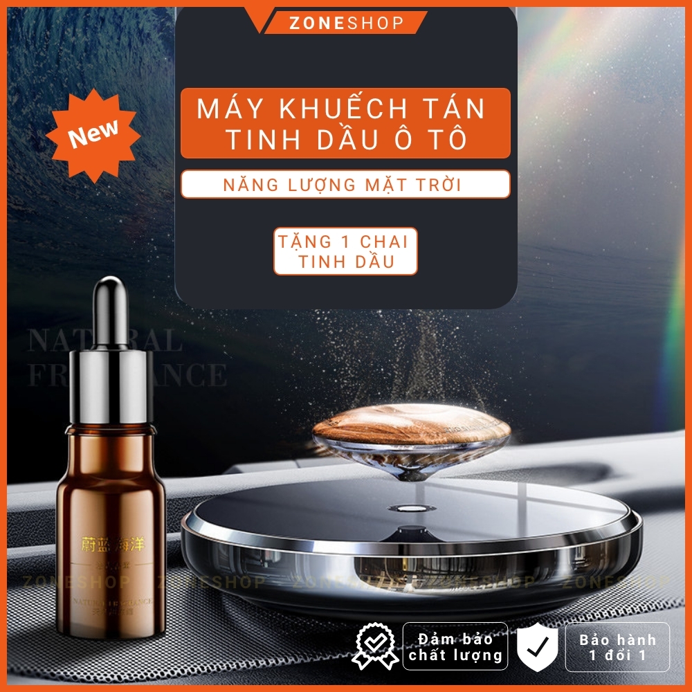 Máy khuếch tán tinh dầu nước hoa xe hơi gỗ xoay năng lượng mặt trời, khuếch tán hương thơm tự nhiên cao cấp Zone Shop