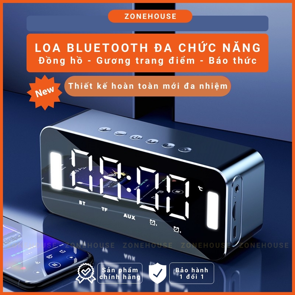 Loa Bluetooth màn hình gương ZH8-NEW, đèn led soi gương, đồng hồ báo thức, đèn ngủ, FM, hát karaoke, chống ồn, Bass căng
